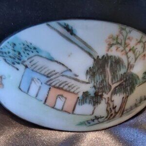 Vintage Chinese Hand Painted Porcelain Shard Pendant/Pin